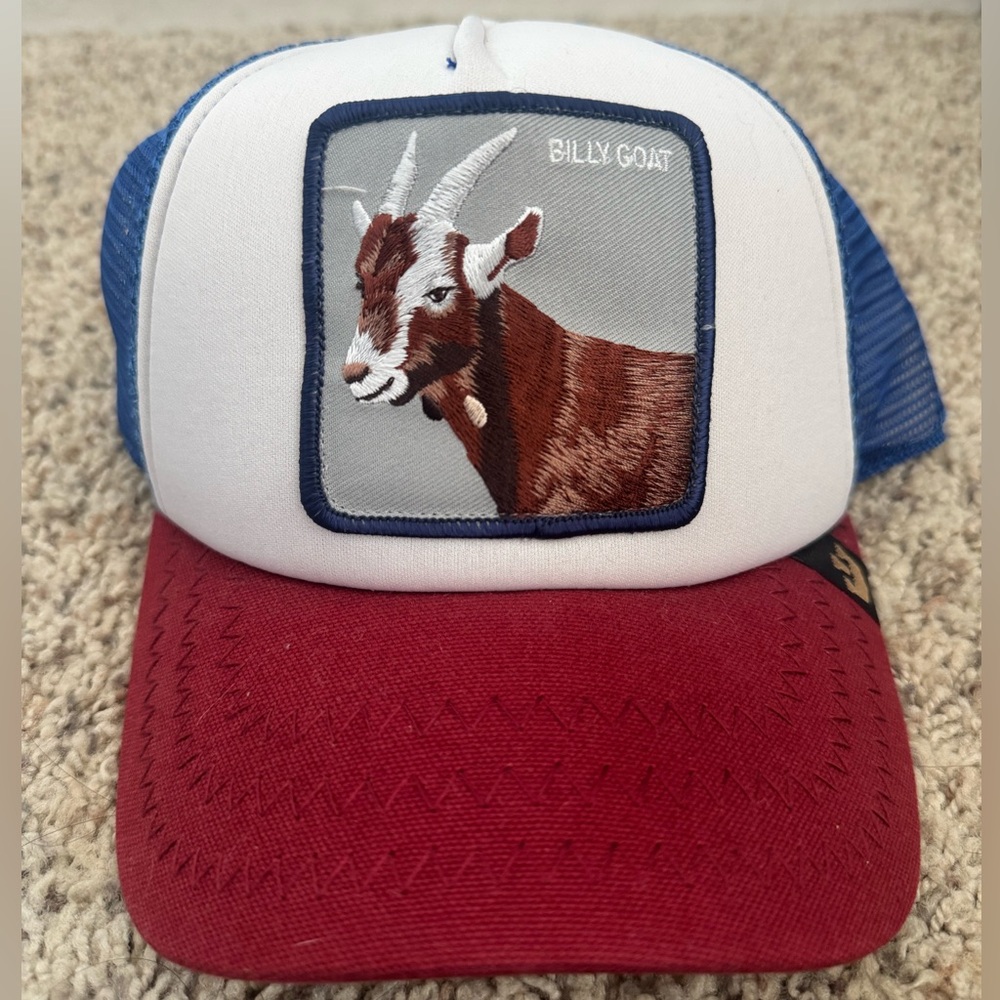 Goorin Bros The Farm BILLY GOAT Mens Trucker Hat Red White Blue Mesh Snapback